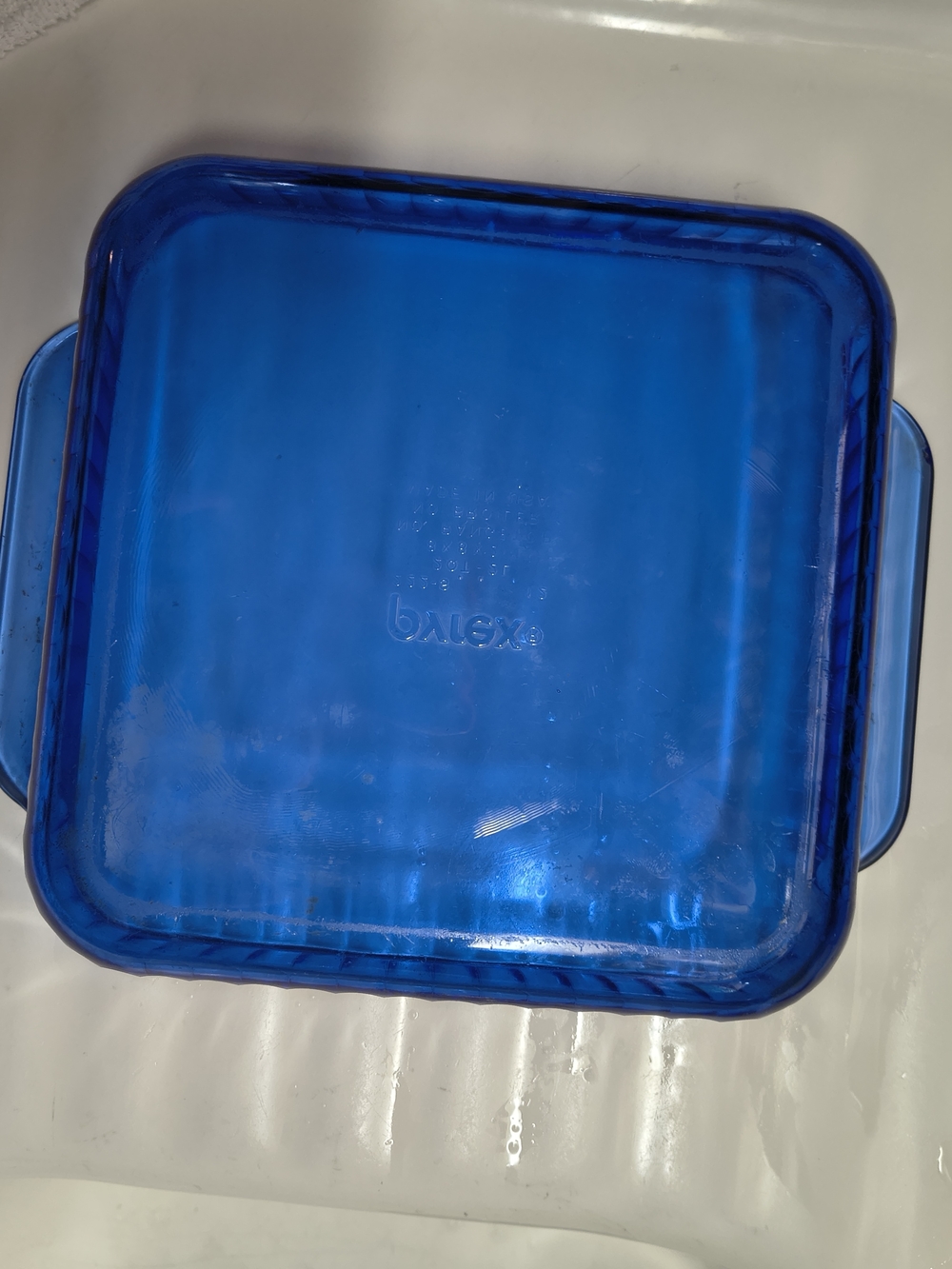 Vintage Pyrex Cobalt Blue Square Glass Baking Dish with Side Handles - Picture 2 of 2